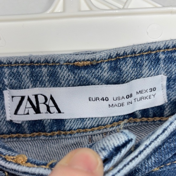 Zara Denim Straight Leg Jeans with Distressed Hem - Picture 2 of 3